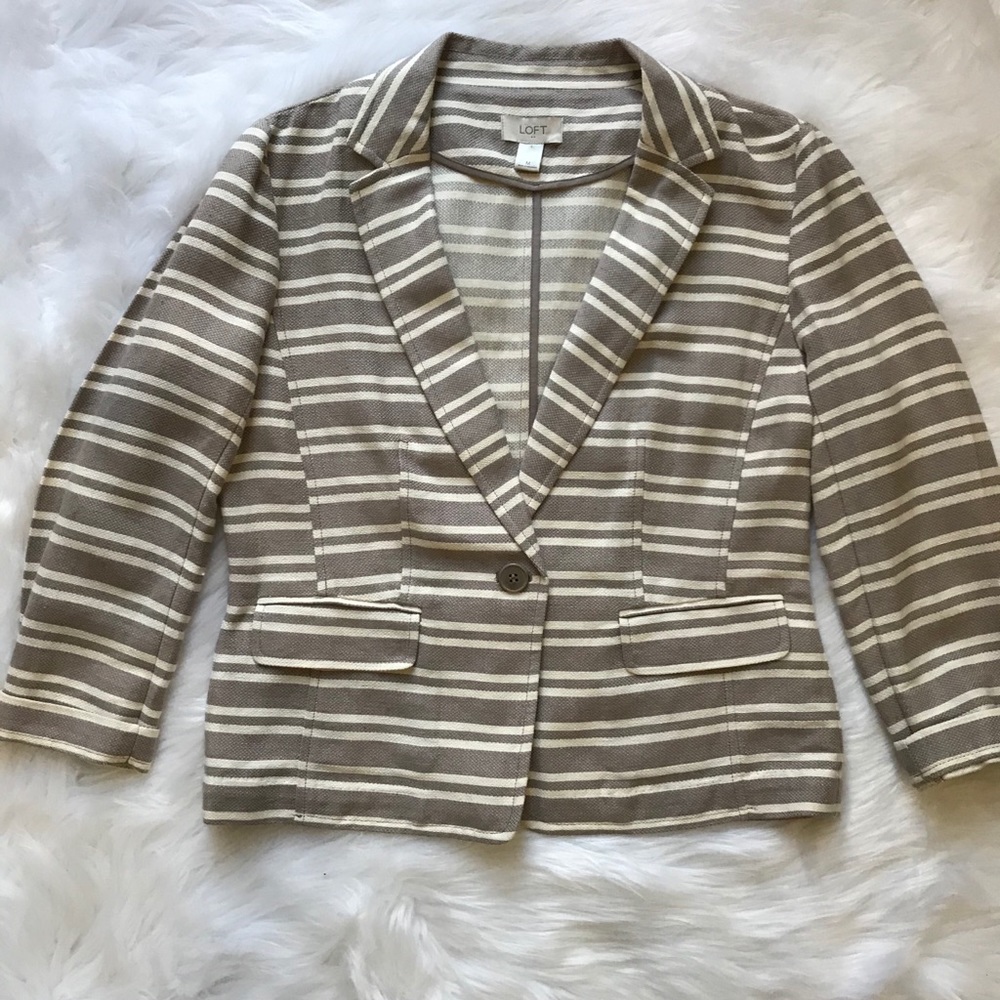 * Loft Cream Stripe Linen Blend Jacket